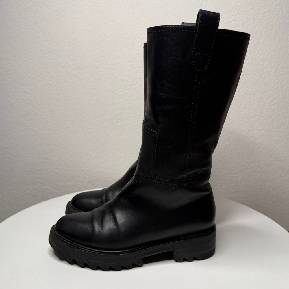 Tamara Mellon Easy Rider Black Leather Mid Calf Pull On Boots Size 6 - Picture 2 of 9